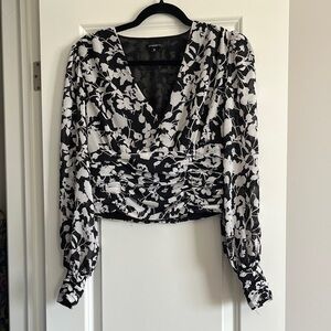 Dynamite Black and White Floral Blouse